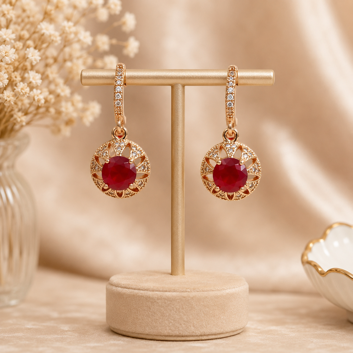 Bali Style Earrings – Classic Hoop Elegance (Red)