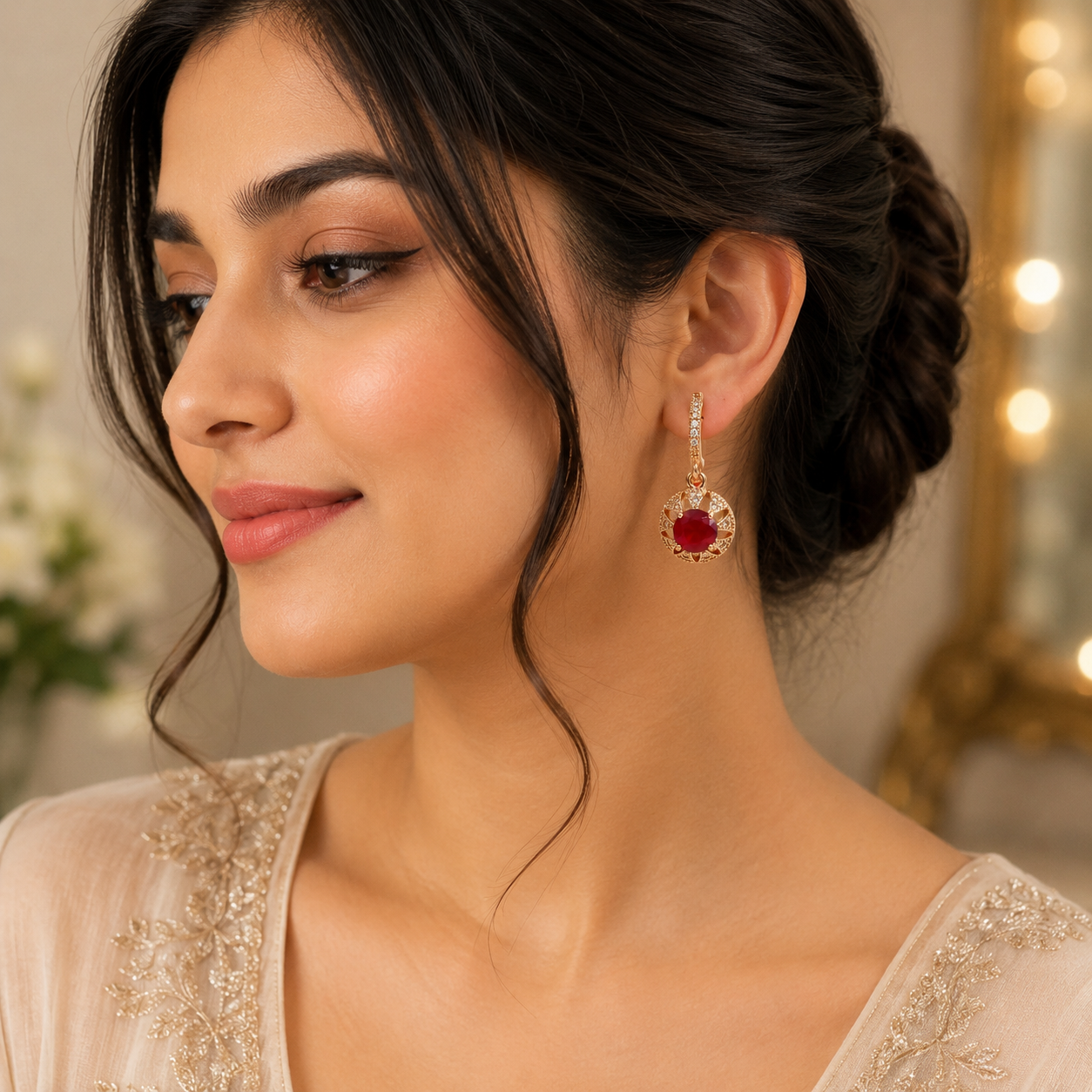 Bali Style Earrings – Classic Hoop Elegance (Red)