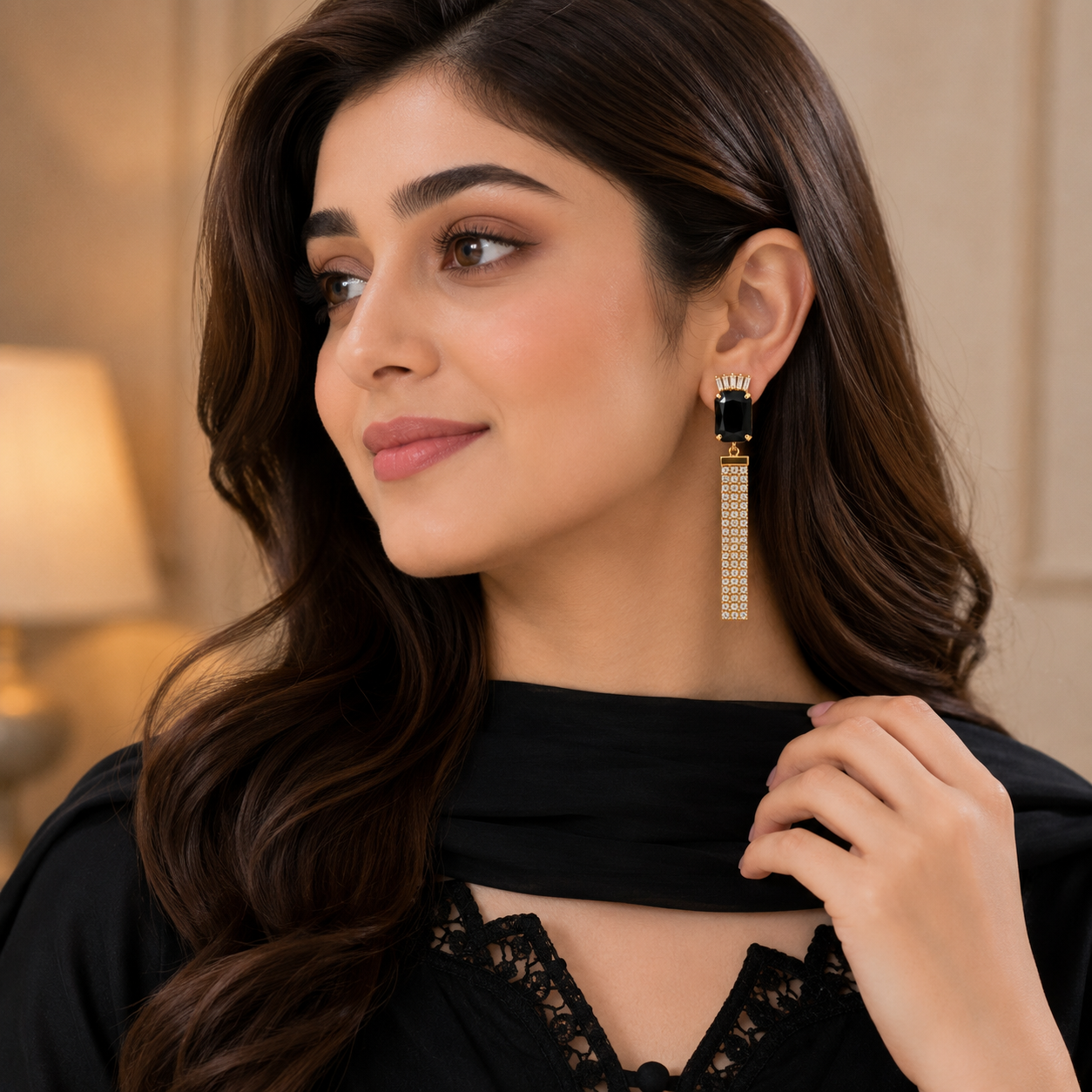 Earrings Long Black/Golden