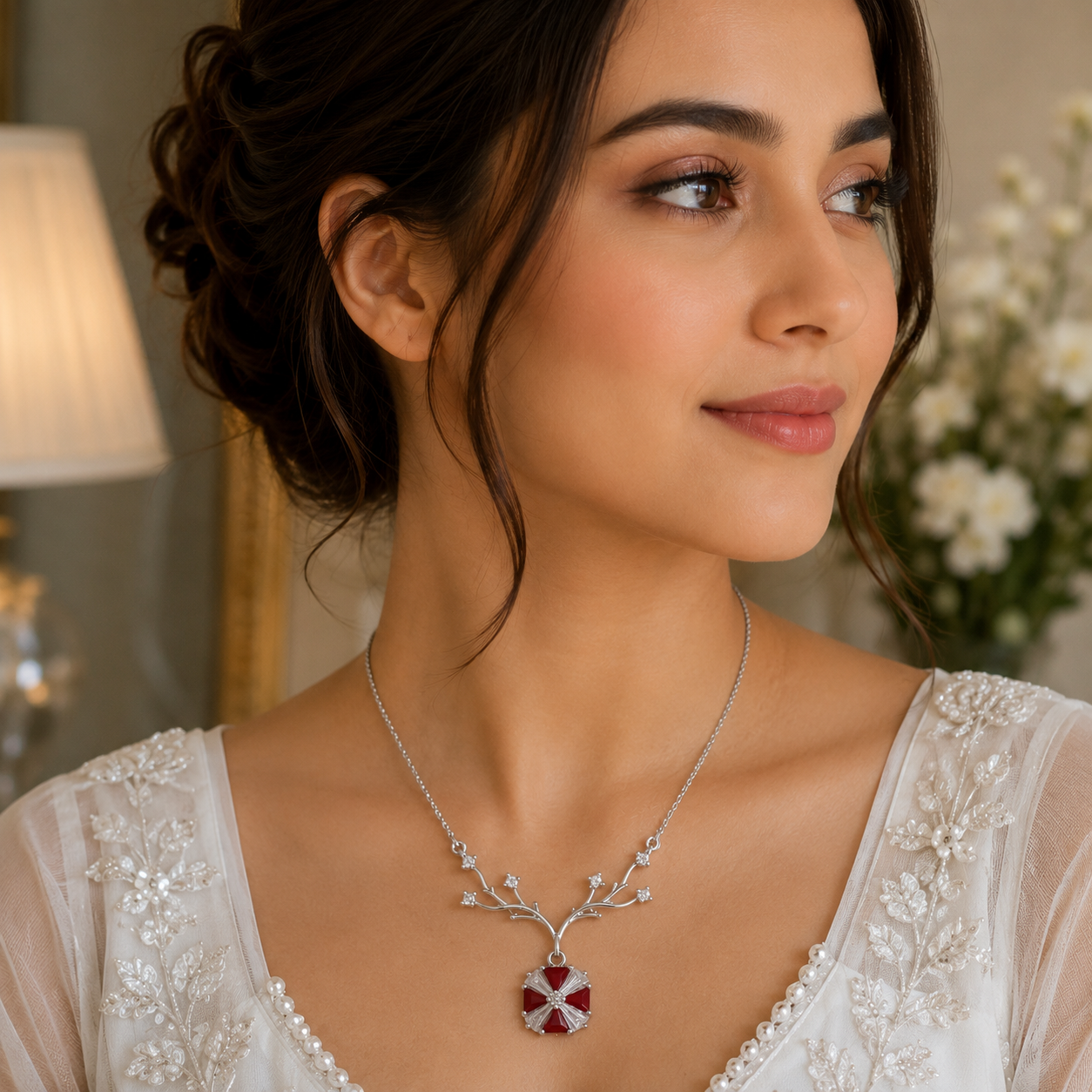 Silver & Red Necklace – Bold Elegance with a Pop of Color