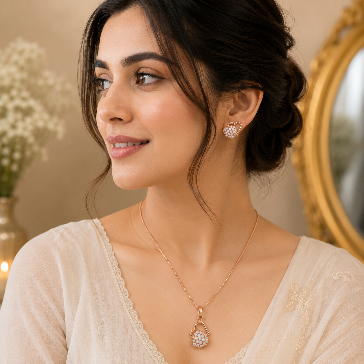 Heart Shaped Necklace Set – Love in Every Detail (Golden)