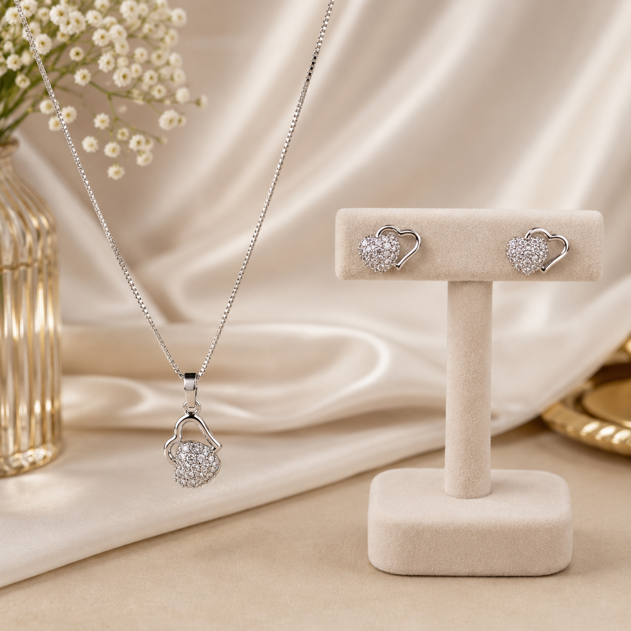Heart Shaped Necklace Set – Love in Every Detail (Silver)