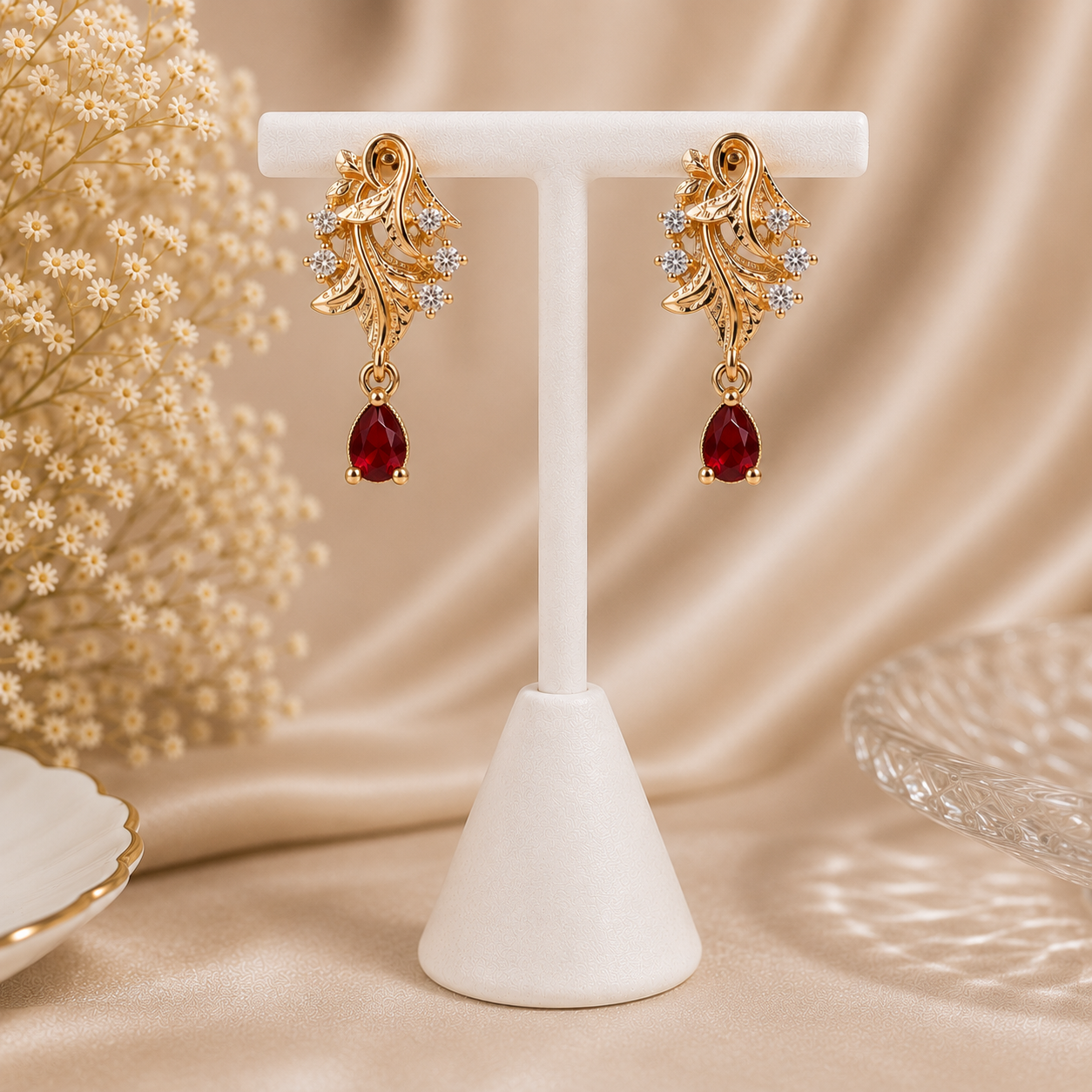 Drop Design Earrings – Elegant Movement, Timeless Style (Red)