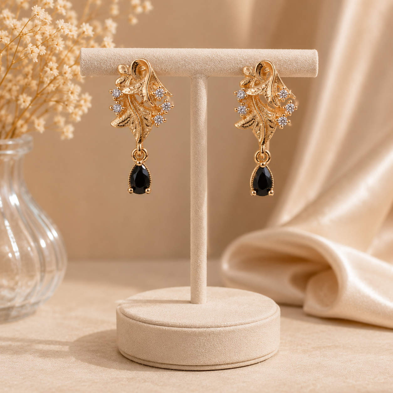 Drop Design Earrings – Elegant Movement, Timeless Style (Black)