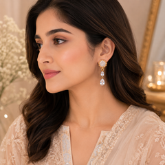 Double Drop Design Earrings – Elegant Statement Jewelry for Women (White)