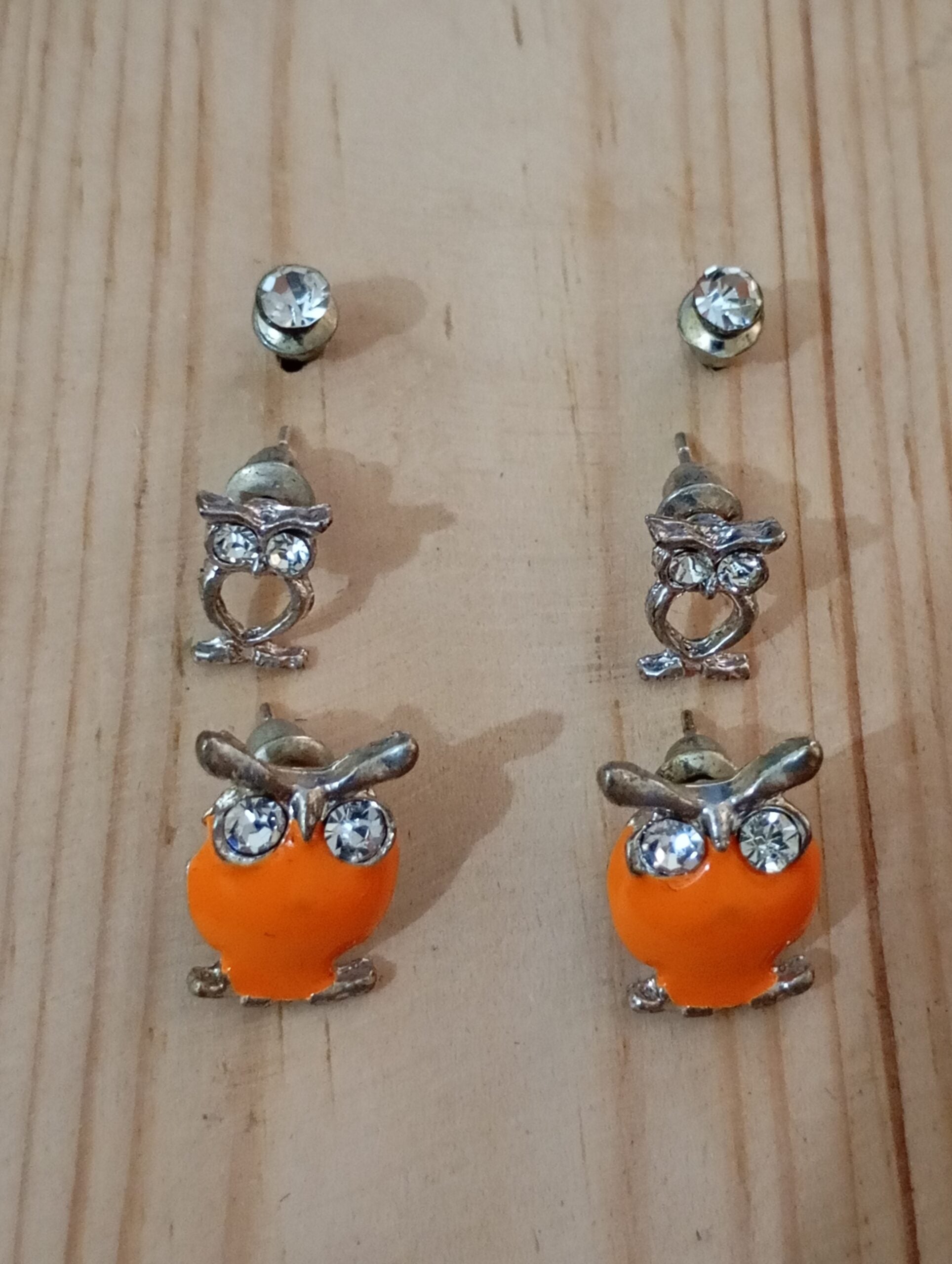 Owl Design 3 Hoops Tops Earrings – Playful & Trendy in Orange