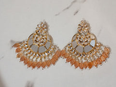 Gold & White Drop Long Earrings – Elegant Statement Style