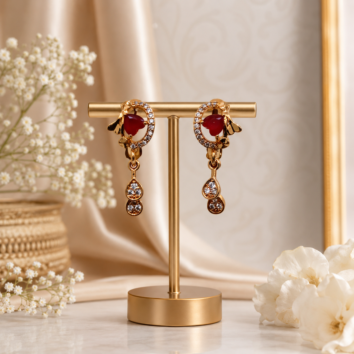 Double Drop Earrings – Timeless Elegance for Every Occasion (Red)