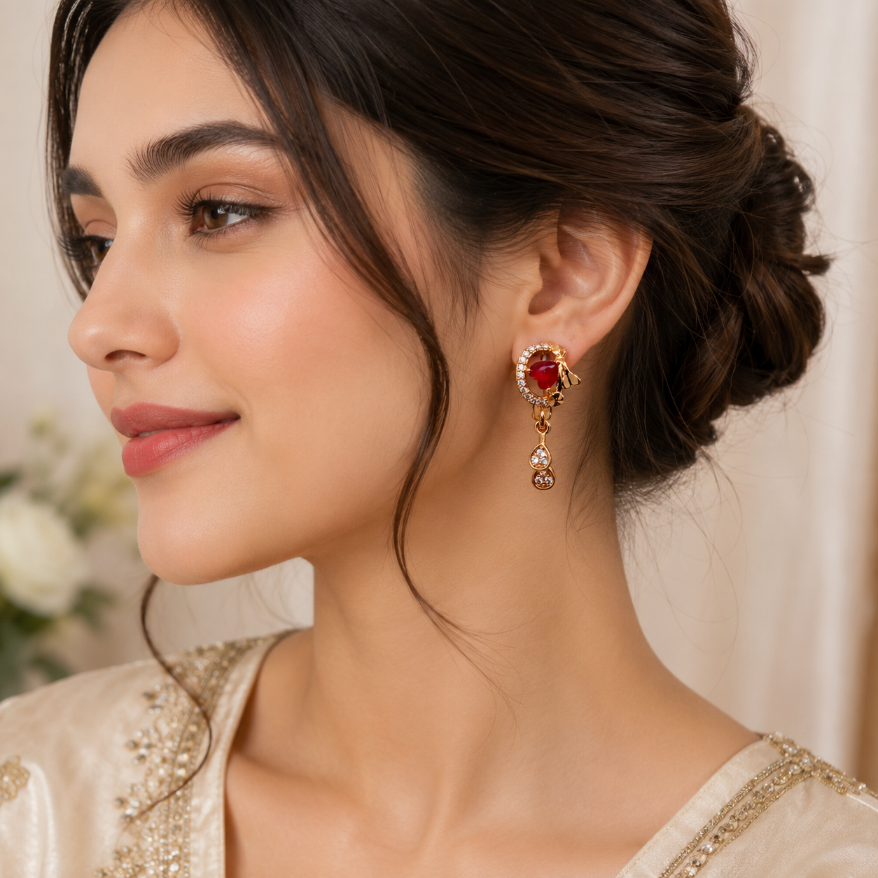 Double Drop Earrings – Timeless Elegance for Every Occasion (Red)