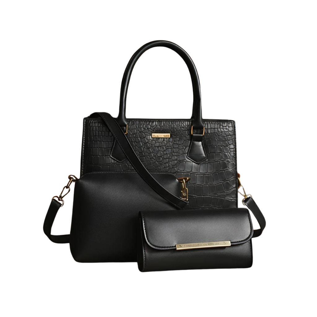 Mocha Luxe Trio – The Croc-Embossed 3 Piece Set (Black)