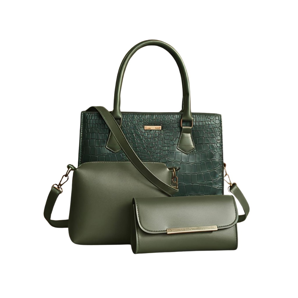 Mocha Luxe Trio – The Croc-Embossed 3 Piece Set (Green)