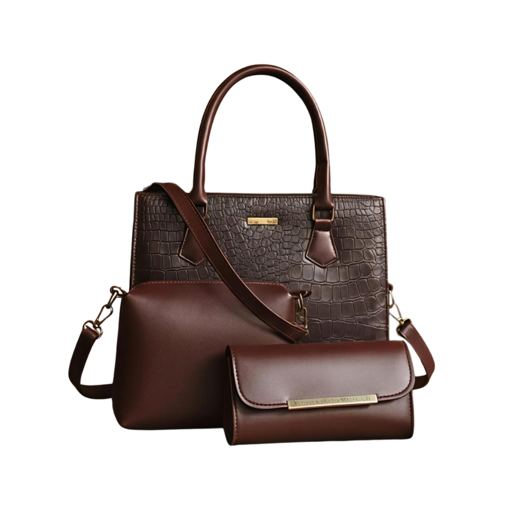 Mocha Luxe Trio – The Croc-Embossed 3 Piece Set