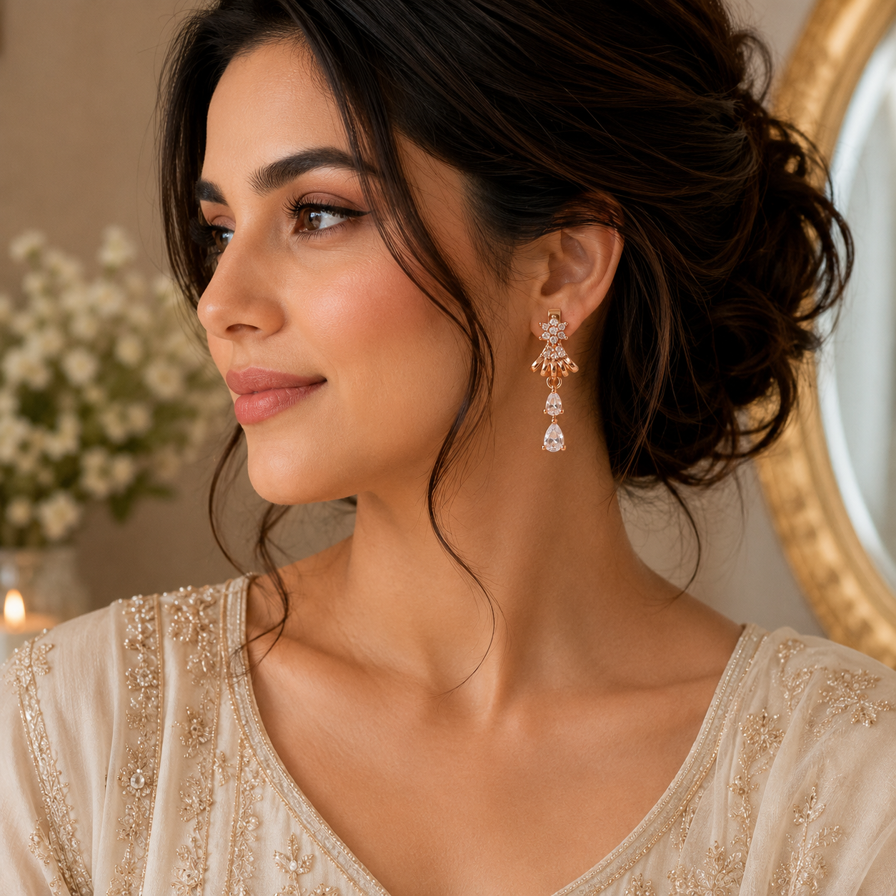 Drop Design Earrings – Elegant Flow with Every Move (White)