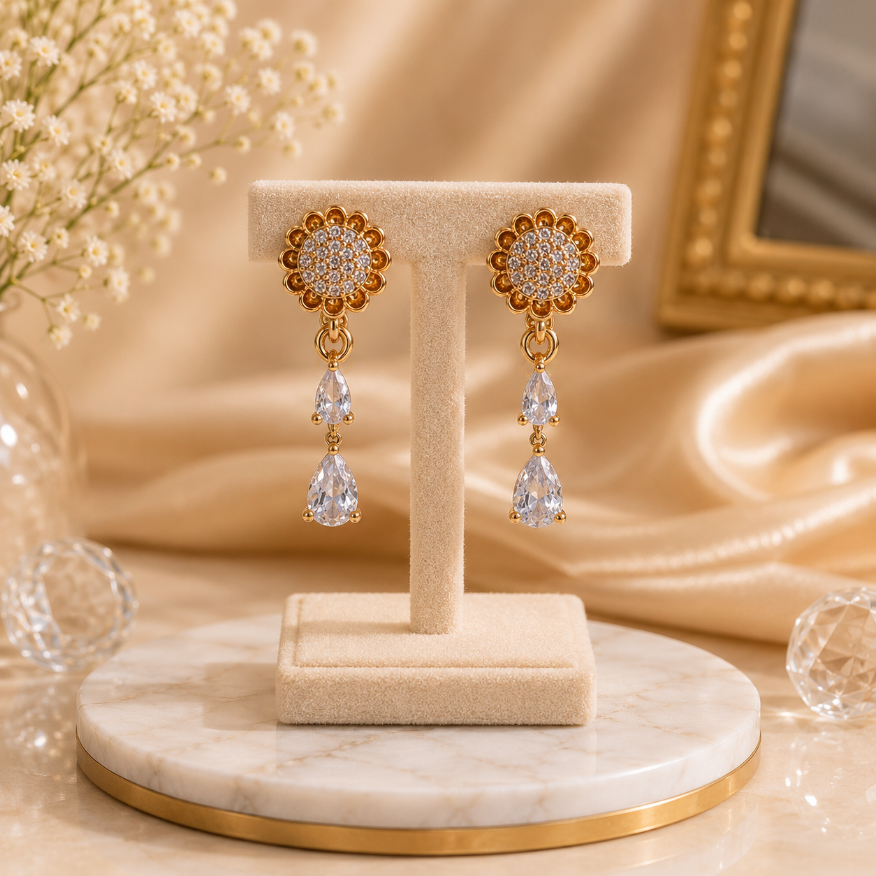 Double Drop Design Earrings – Elegant Statement Jewelry for Women (White)