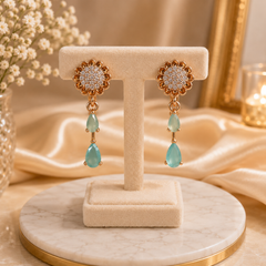 Double Drop Design Earrings – Elegant Statement Jewelry for Women (Cyan)