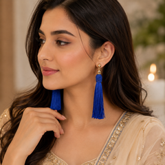 Long Earrings with Royal Blue Stone – Elegant & Regal