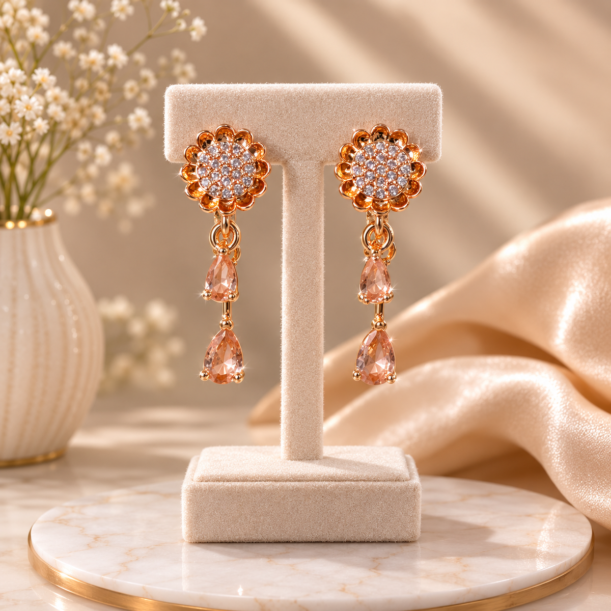Double Drop Design Earrings – Elegant Statement Jewelry for Women (Brown)