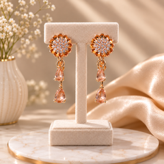 Double Drop Design Earrings – Elegant Statement Jewelry for Women (Brown)