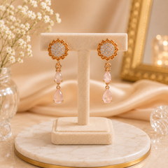 Double Drop Design Earrings – Elegant Statement Jewelry for Women (Pink)