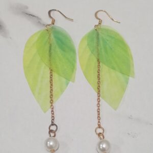 Long Earrings Leaves with Pearl Design