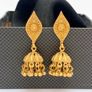 Gold Drop Rajwari Jhumke with Real Stones