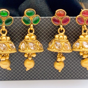 Colorful Polki Rajwari Jhumke with Real Stones