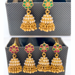 Traditional Gold Rajwari Jhumke with Real Stones