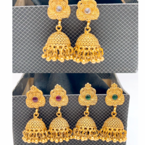 Ornate Gold Rajwari Jhumke with Real Stones