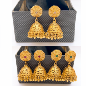 Gold Rajwari Jhumke with Accents Stones