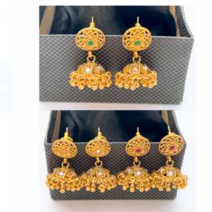 Golden Rajwari Jhumke with Real Stones