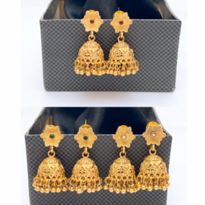 Rajwari Jhumke with Real Stones Flower Shape
