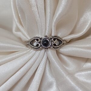 Silver-Toned Black Stone Ornate Brooch